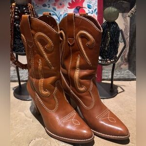 Vintage- 1970’s Saddle Brown Leather Western Cowgirl Boots Wmn’s Sz 8.5 M